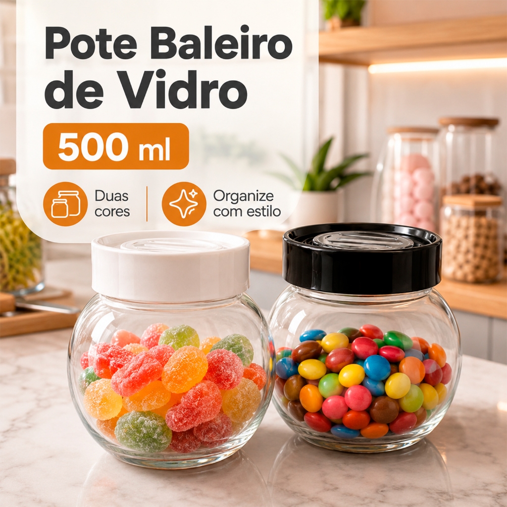 Pote Baleiro de Vidro com Tampa para Doces e Café