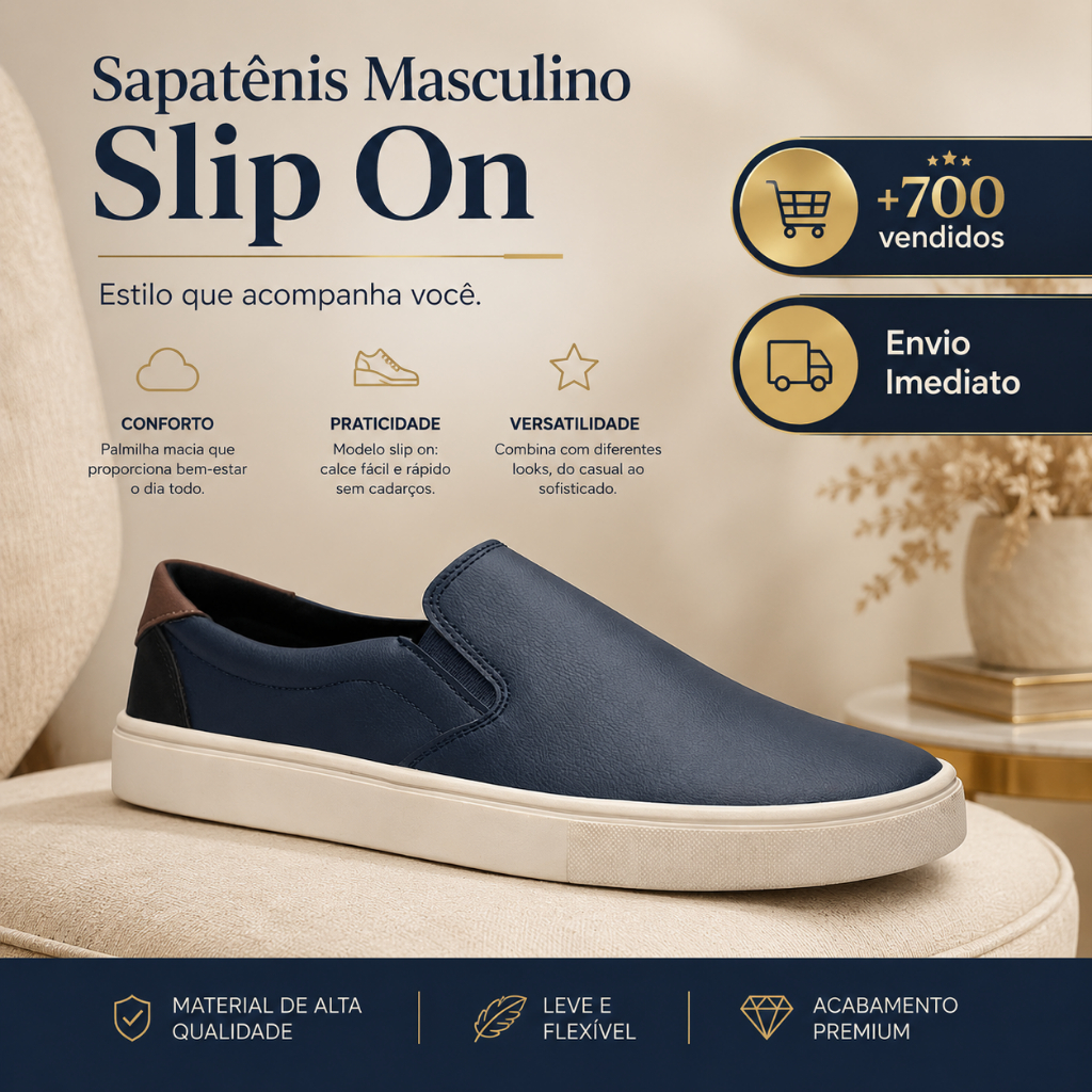 Sapatenis Casual Iate Slip On Masculino 100% Couro Confortável Premium