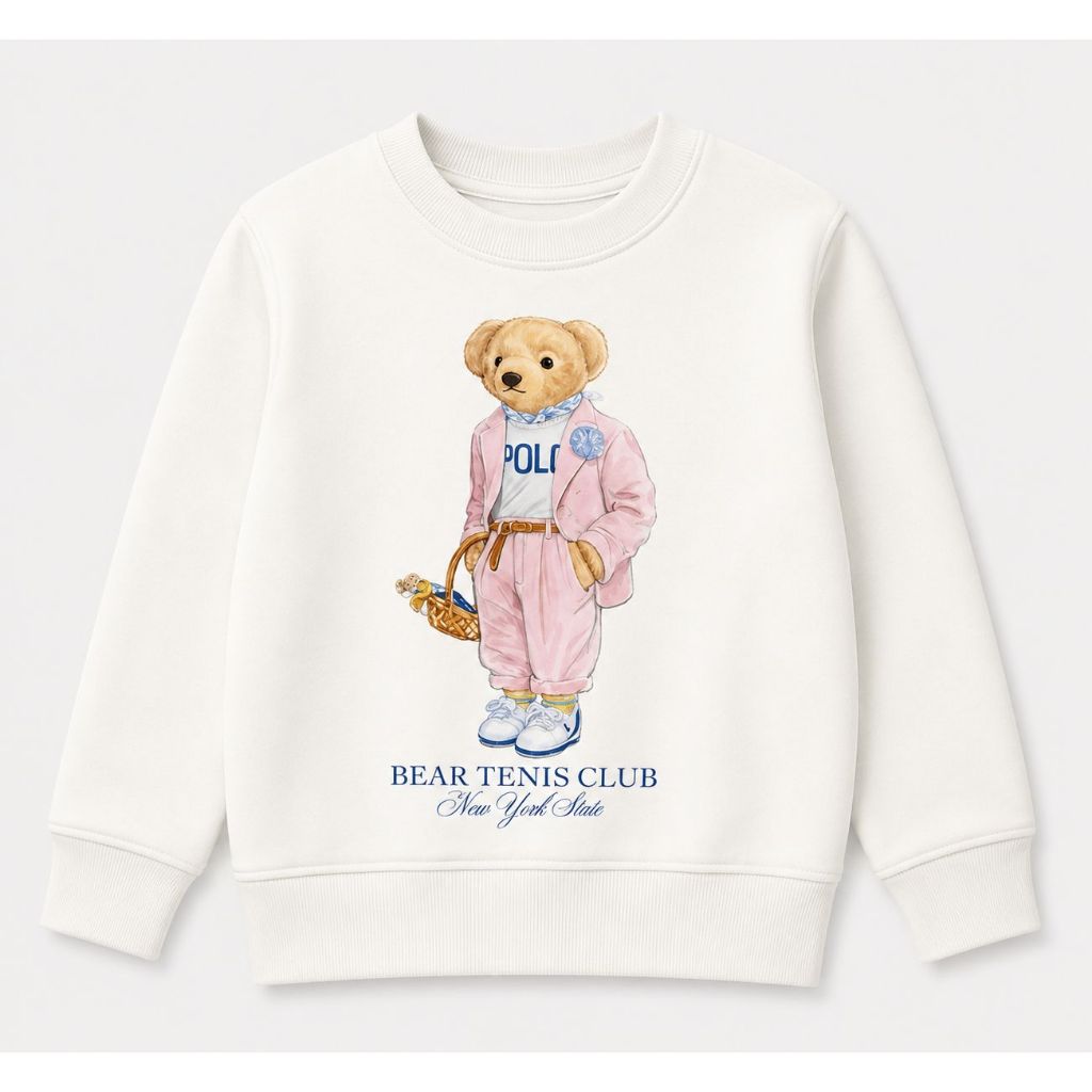 Moletom Infantil Ursinho Polo rosa Bear Premium | Gola Careca Flanelado | Menino e Menina | Inverno 2026