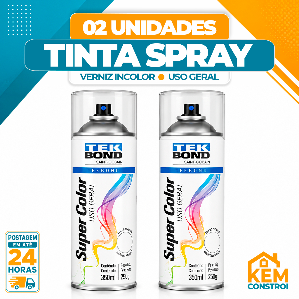 KIT 02 Tinta Spray Tekbond Uso Geral 350ML Verniz Incolor Secagem Rápida Alta Performance