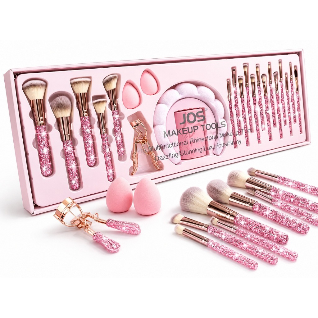 Kit 23 Pincéis Conjunto Maquiagem Completo Strass  Com Caixa Diamante De Maquiagem