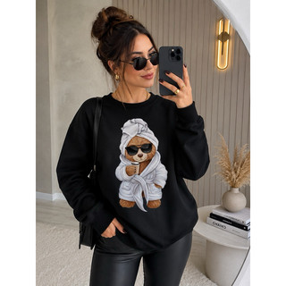 Moletom Feminino Polo Bear Urso Flanelado Algodão Premium Moda Inverno 2026 Casual Blogueira Tendência