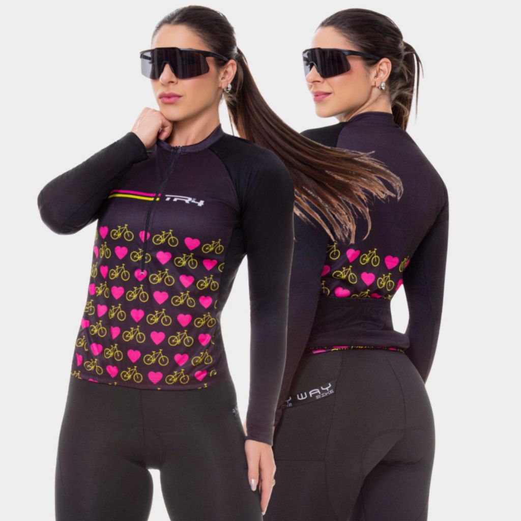 Kit Conjunto Feminino Ciclismo Camisa Manga Longa Pro Uv Calça Forro Gel Bike Pedalar · foto 2