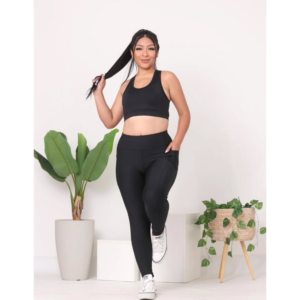 Legging Bolso Lateral  Suplex Fitness Feminina Cintura Alta  Calça  Zero Transparência Roupa Academia