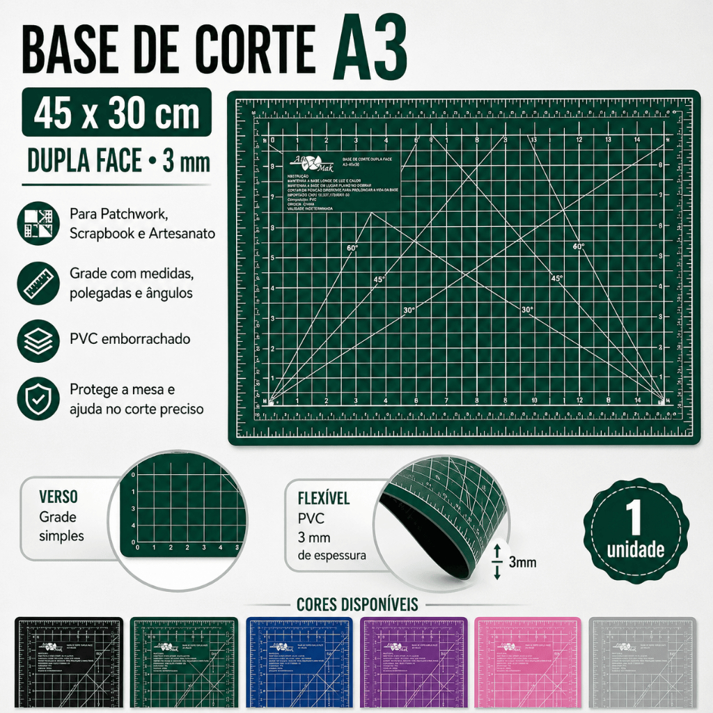 Base de Corte A3 45x30 Placa Tapete Para Mesa Dupla Face Patchwork Artesanato Scrapbook EVA Papel