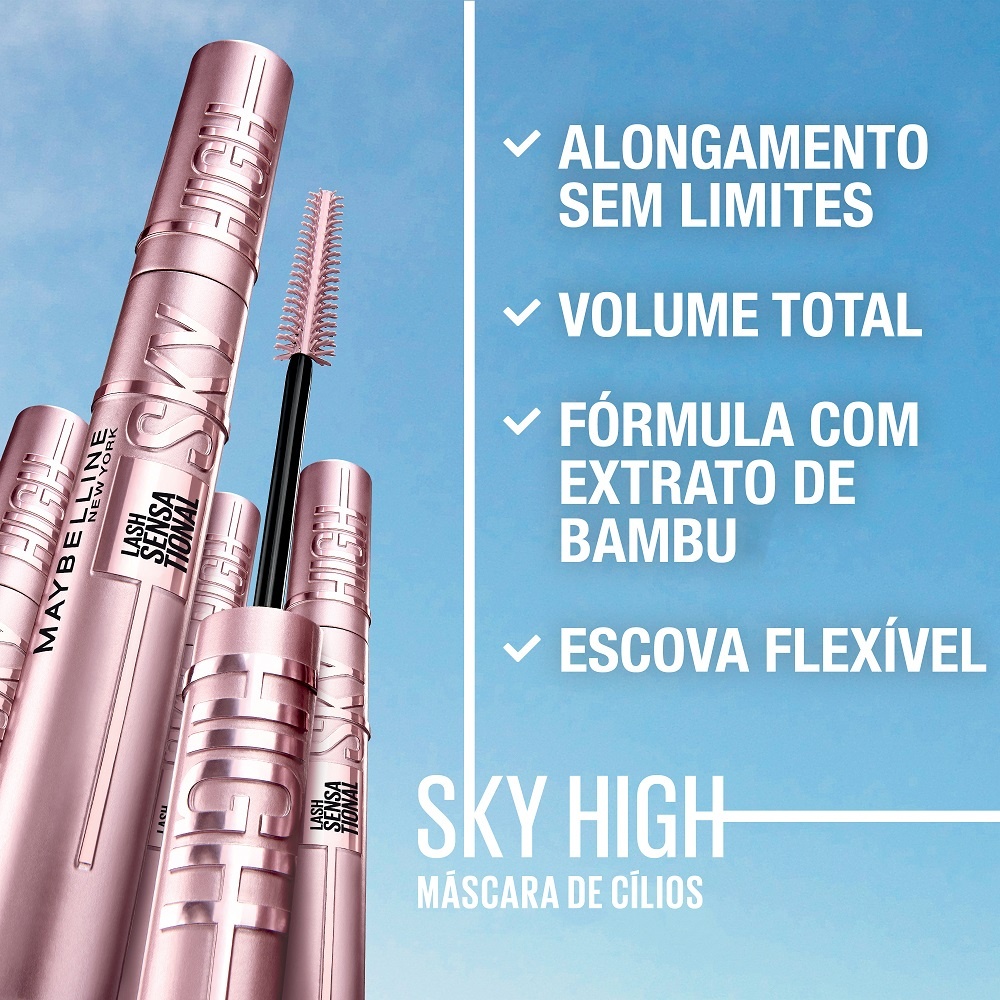 Máscara de Cílios, Escova Flexível e Alongamento sem Limites, Cor Preto, Lash Sensational Sky High Maybelline NY, 7,2ml · foto 2
