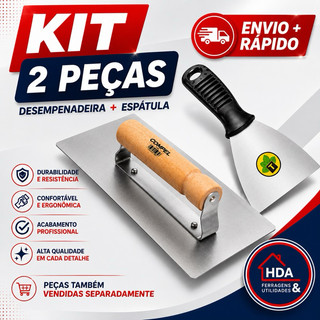 Kit Desempenadeira 12x29 e Espátula 10cm de Aço Para Massa Corrida e Efeitos - Tramontina e Compel