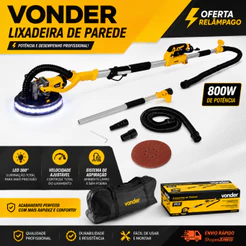 Lixadeira Parede e Teto Profissional 800W Vonder Drywall 127V 220V Alvenaria Gesso Massa Corrida Top