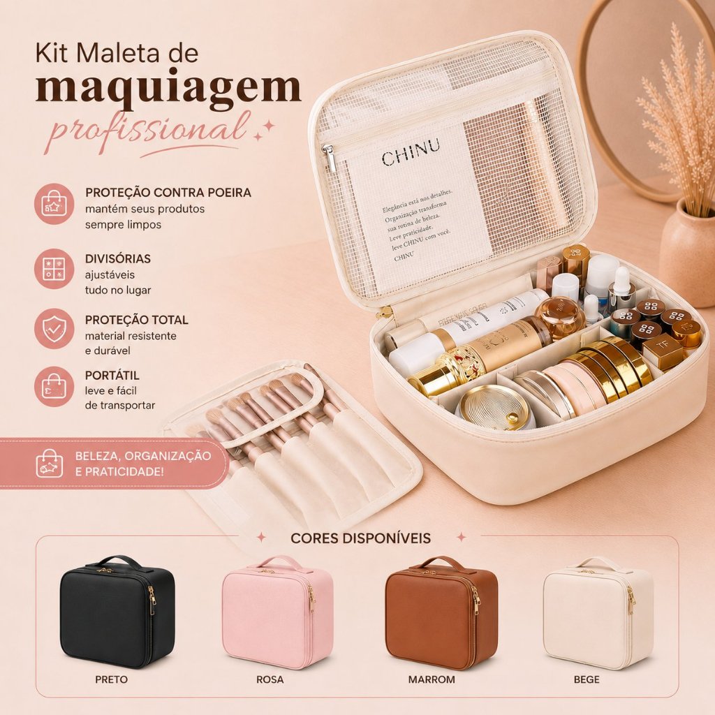 Necessaire de Viagem Feminina com Zíper Ideal para Viagem Alta Capacidade Elegante Impermeável