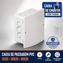 Caixa de Passagem Elétrica Embutir Para Fios e Cabos Ilumi PVC com Tampa
