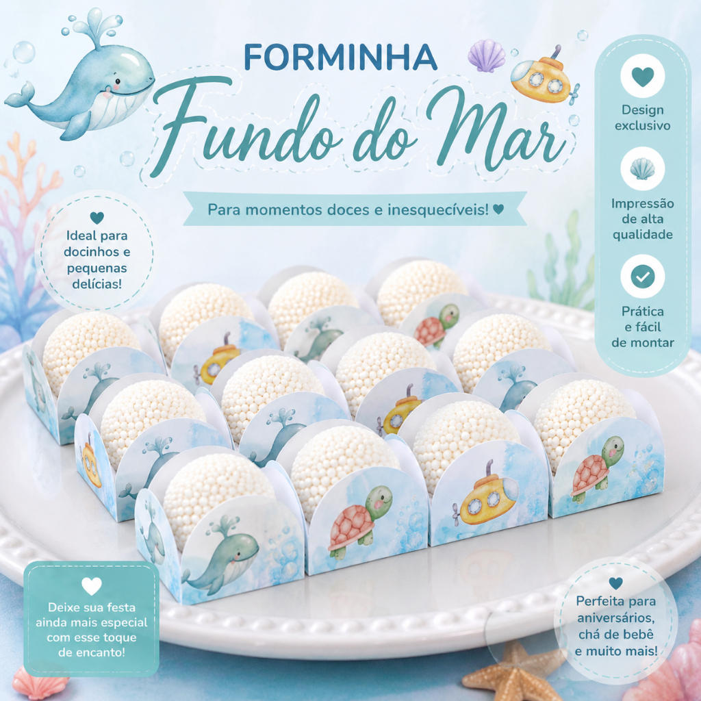KIT Forminha para Docinhos FUNDO DO MAR - Porta Docinho para Festa Infantil  Brigadeiro ENVIO RÁPIDO