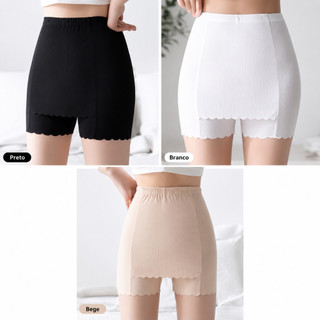 Short Saia de Segurança Feminino Cintura Alta Sem Costura com Barra Ondulada Anti Transparência