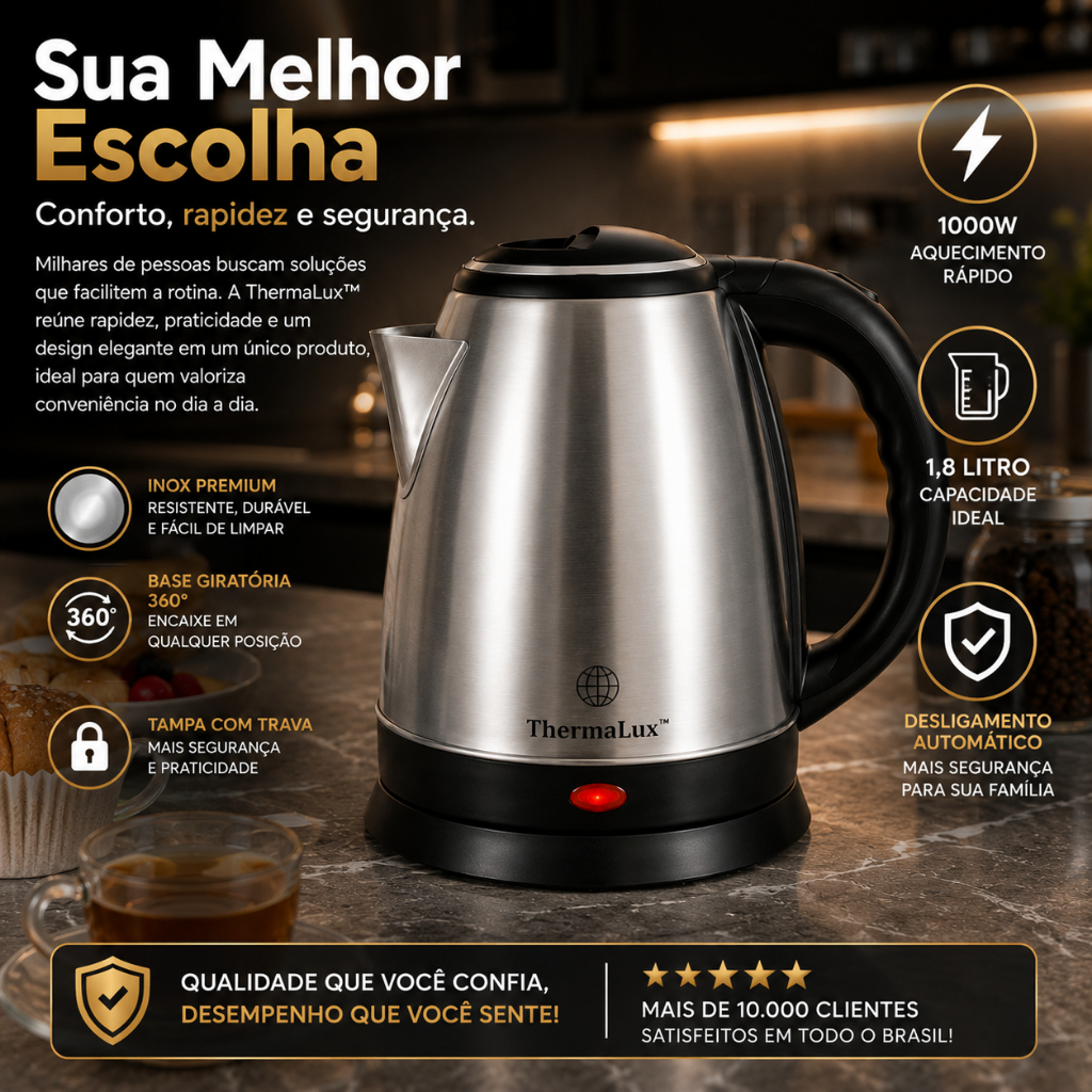 Chaleira Elétrica Inox 1,8L 1000W 127V Jara Desligamento Automático Base 360° — imagem 2 de 2