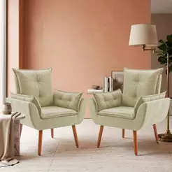 Kit 02 Poltronas Opallas, Suede Cores Pés Palito Castanho Poltrona Para Escritório Sala de Estar
