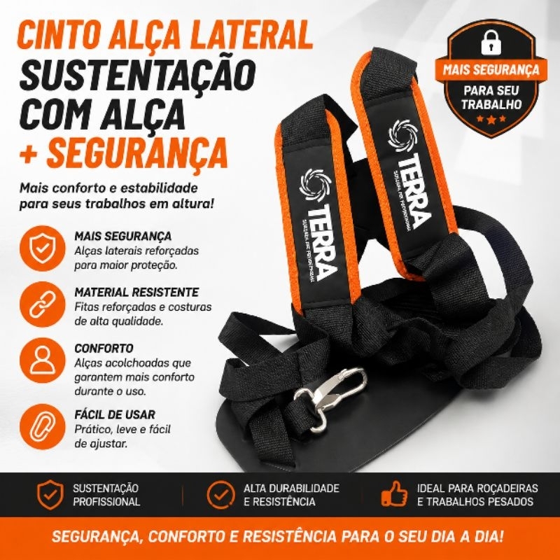 Cinto Alça Lateral Sustentação C/ Alça Segurança Roçadeiras Preto