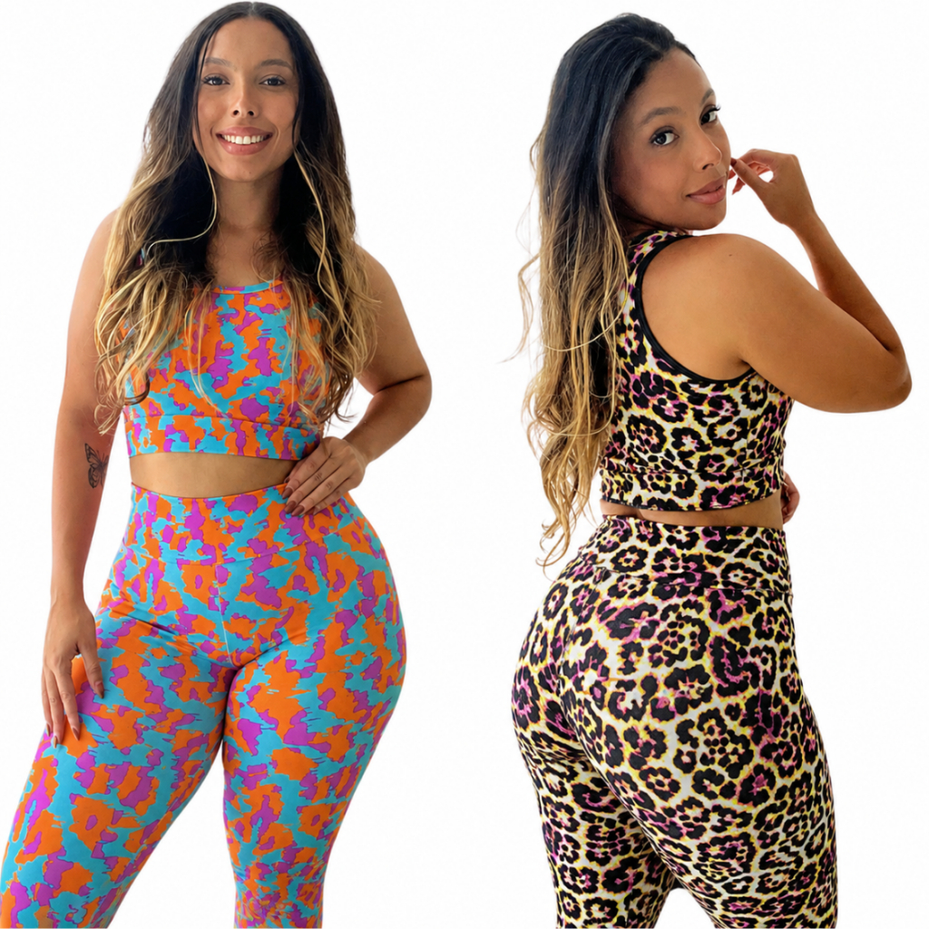 Conjunto Fitness Feminino Academia Estampado Top E Legging Suplex Yoga Corrida Treino Moda