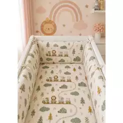 Kit protetores para berço bebê menino 3 peças 100% Algodão Estampa do Safari zoológico