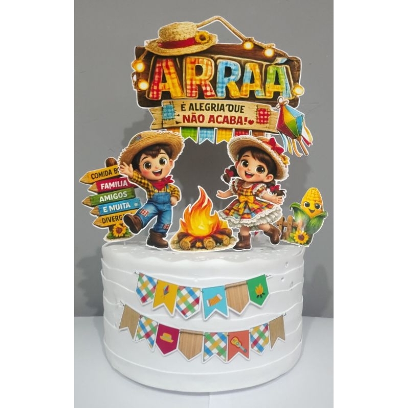 Topo de Bolo Festa Junina Arraiá Personalizado | Decoração São João | Topper festa Junina Menino e Menina/ arraiá topos