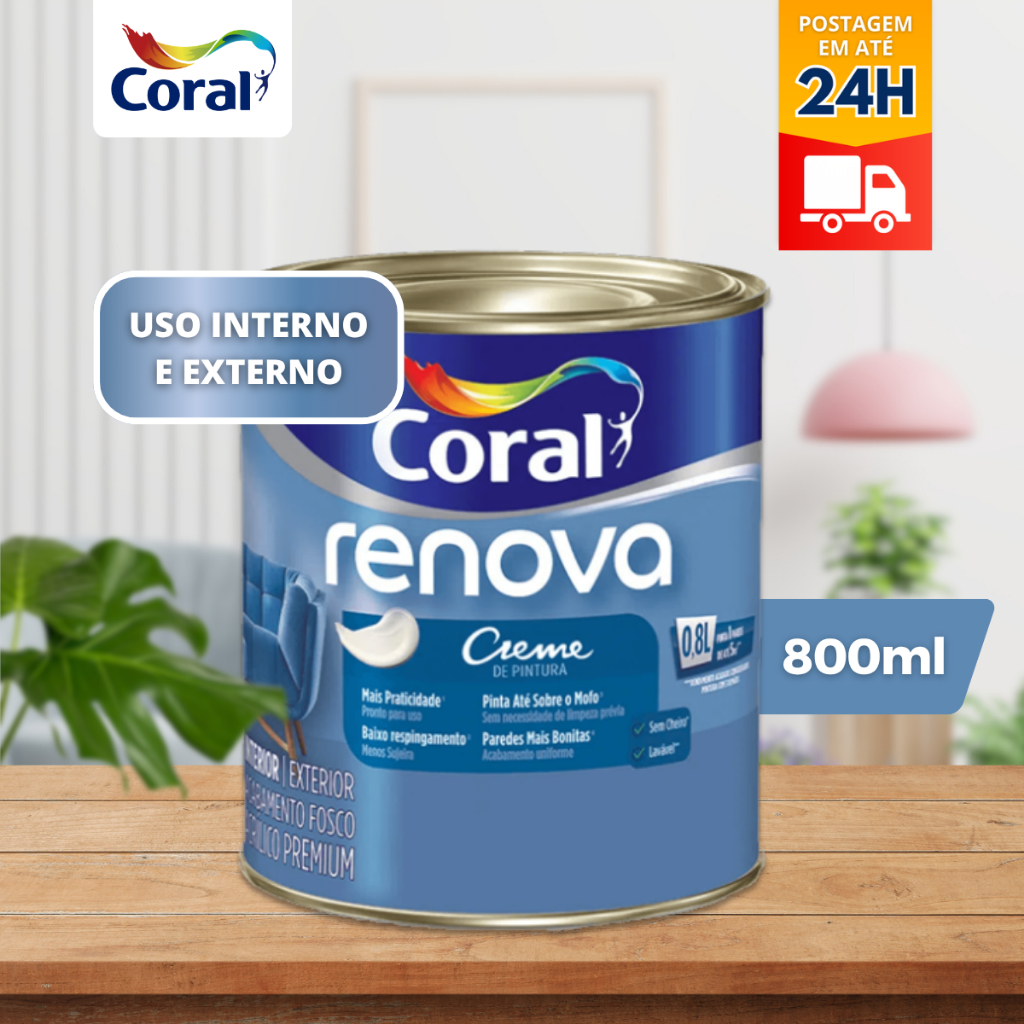 Tinta Coral Renova Paredes & Tetos Branco 900ml – Fosca, Sem Cheiro e Antirrespingo Anti Mofo