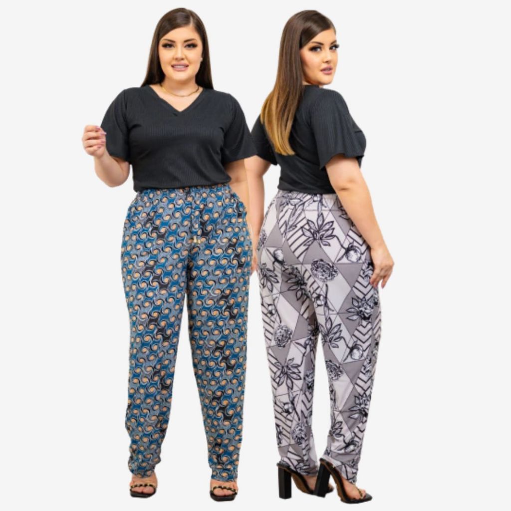 KIT 2 Calças Femininas Liganete Plus Size Soltinhas Fresca e Confortável Leve