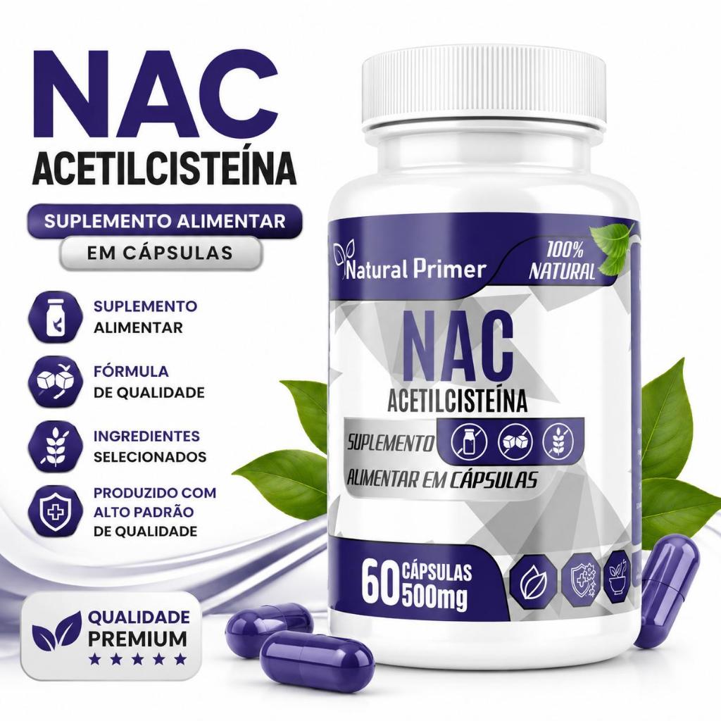 NAC 60 Cápsulas Suplemento N-Acetil L--Cisteína 500mg