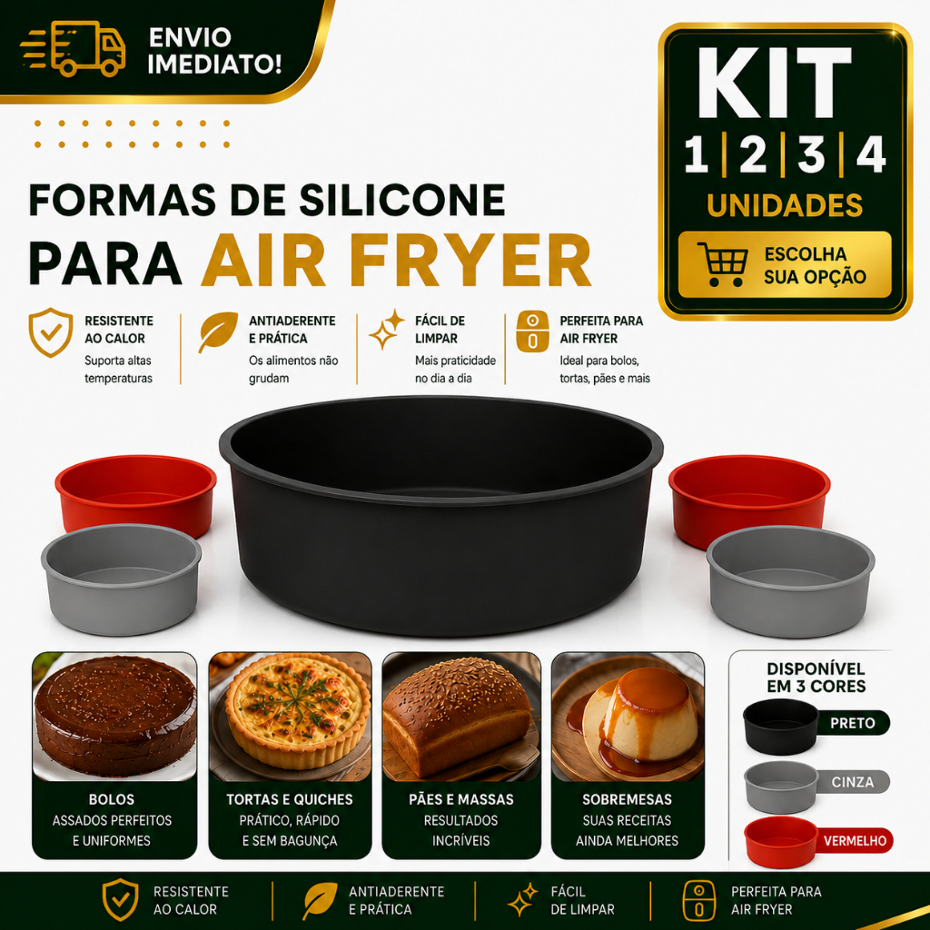 Forma Redonda 14cm de Silicone para Air Fryer 1/2/3/4 Antiaderente Reutilizável Resistente ao Calor Premium