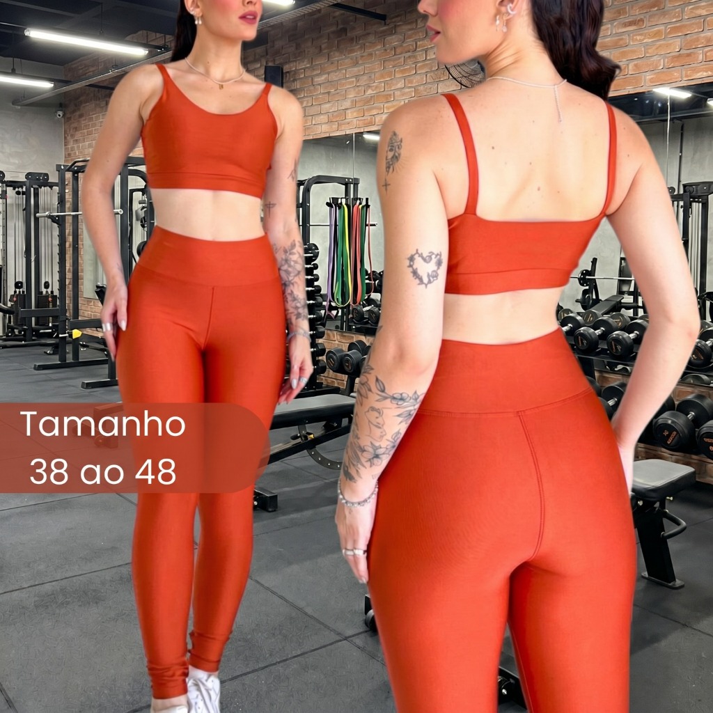 Conjunto Feminino Fitness Legging e Top Cós Alto Compressão Modeladora PREMIUM