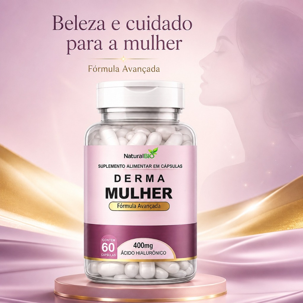 Derma Mulher  - 400mg - 60 Cápsulas - Ácido Hialurônico, Antioxidante, Vitalidade e Bem-Estar