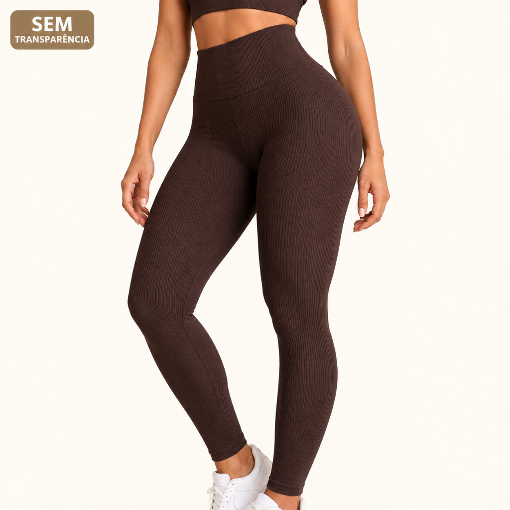 Calça Legging Fitness Feminina Canelada Poliamida Cintura Alta Sem Transparência Academia Treino