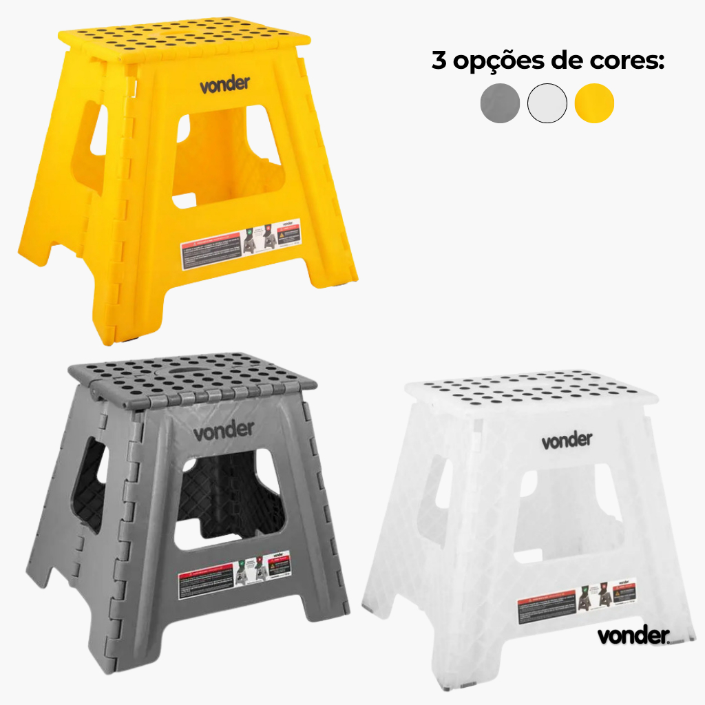 Banqueta Plástica Dobrável Vonder Cinza 360mm Compacta e Fácil de Transportar