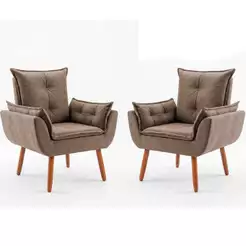 Combo 2 Poltronas Opala Pés Palito Premium Reforçada Cozinha Quarto Suede Capuccino Cacau