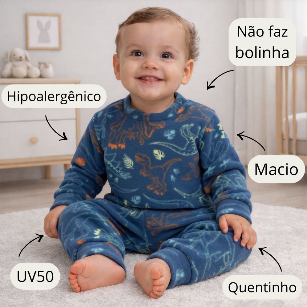 Conjunto Blusa e Calça Soft Inverno para Menina e Menino Quentinho UV50