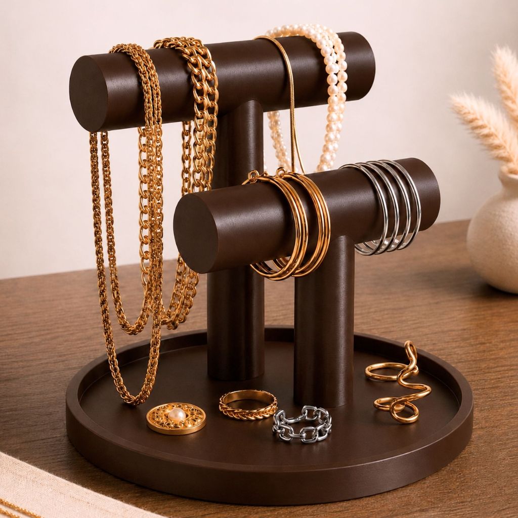 Suporte Porta Joias Expositor Organizador Bijuterias Colares Pulseiras Anéis Luxo Mesa Decorativo