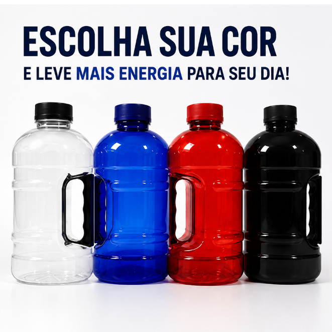 3x Garrafa de água Squeeze Com Alça 1.8L Academia Escola Esporte Crossfit Resistente BpaFree