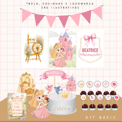 Kit festa bebe adormecido em casa aniversário bela adormecida personalizado princesa aurora mesversário só um bolinho