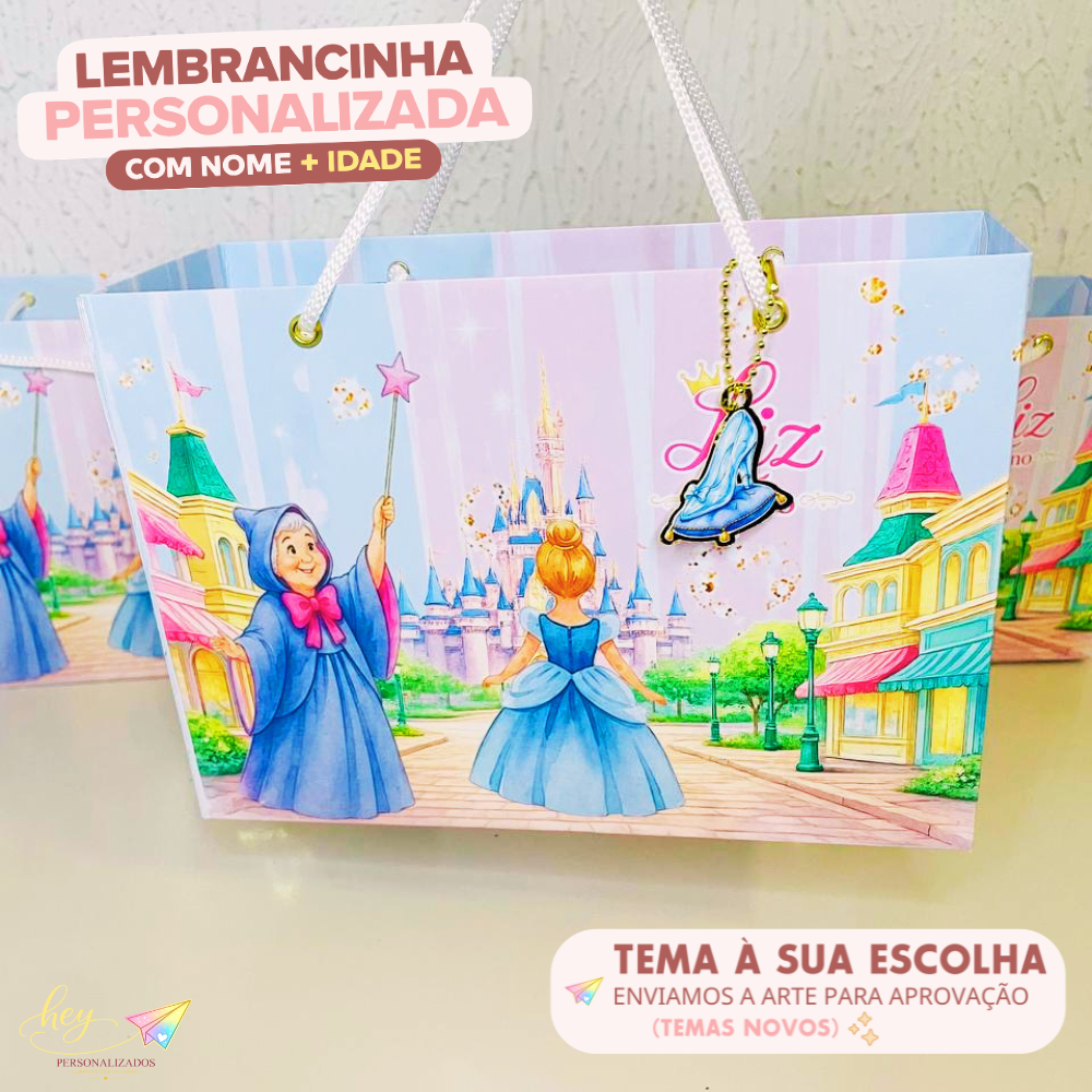 Sacolinha Surpresa Cinderela Personalizada com Nome e Idade | Lembrancinha Festa Infantil