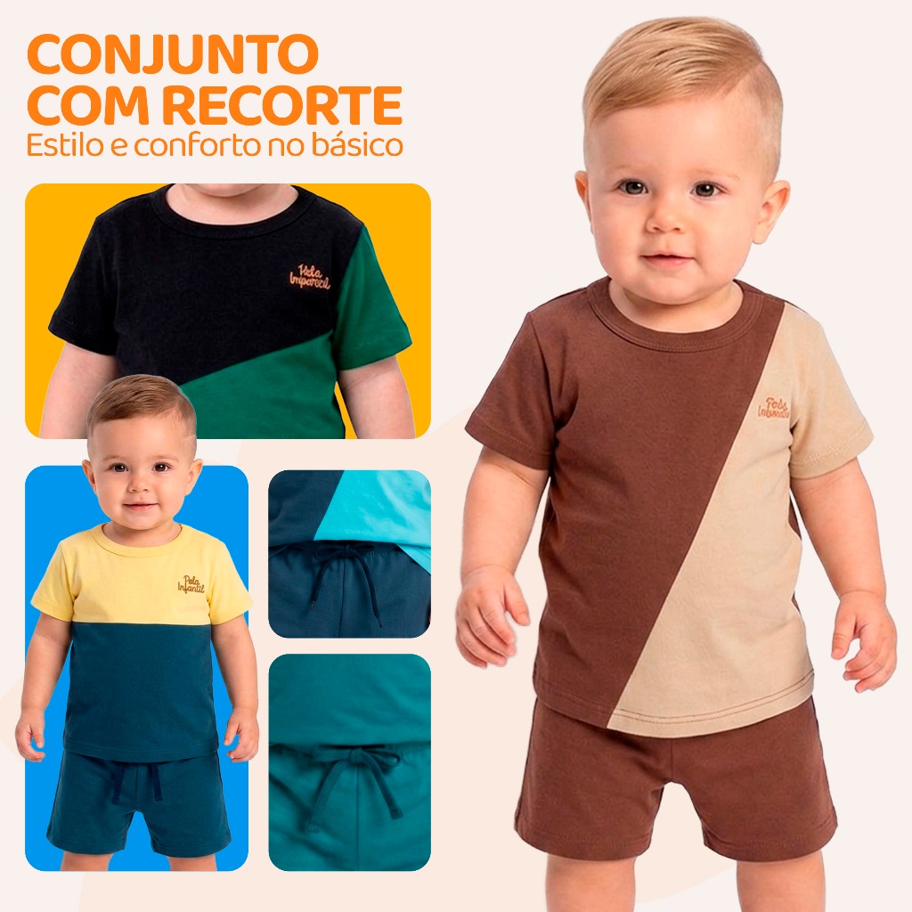 Kit 3 Conjuntos com Recorte Bebê Menino 6 Peças de Roupa — Design Diagonal que Transforma o Básico em Estilo · foto 2