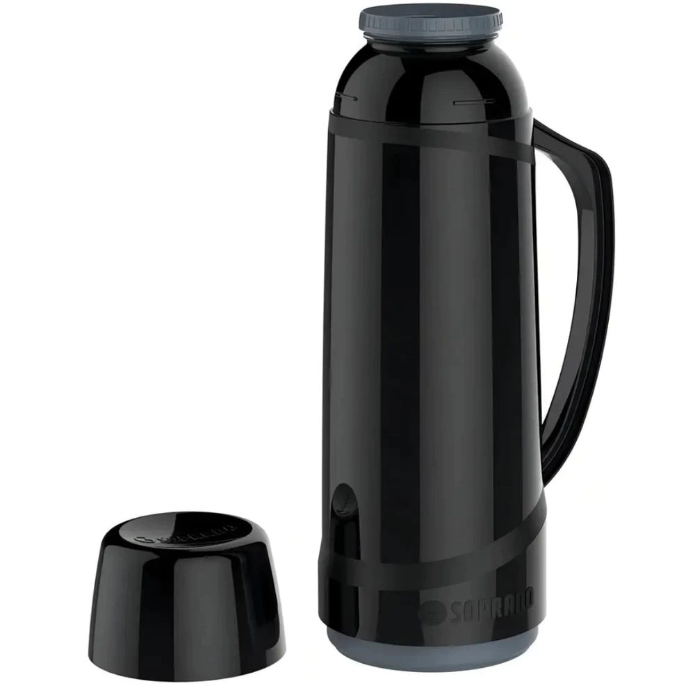 Garrafa Térmica 1L Soprano Cristal Preta Bebidas Quentes e Frias Café Chimarrão Alta Conservação
