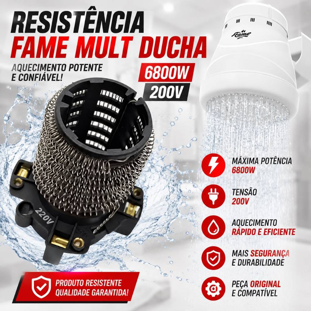 Resistência Para Chuveiro Fame Super Ducha Quattro Kibanho 4T 220V 6800W Compatível Similar Original