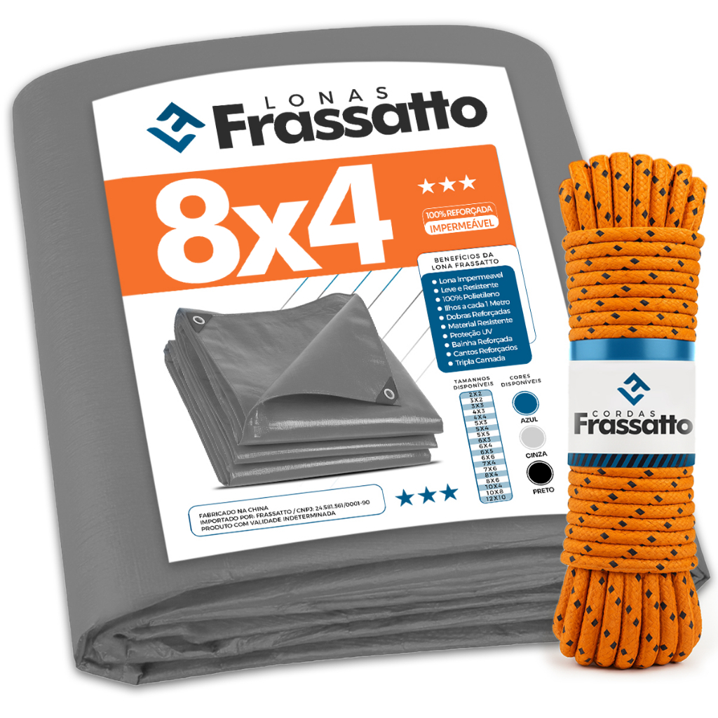 Lona Impermeavel 8x4 ou 4x8 Cinza Reforçada Multiuso Piscina Proteção Uv Com Ilh