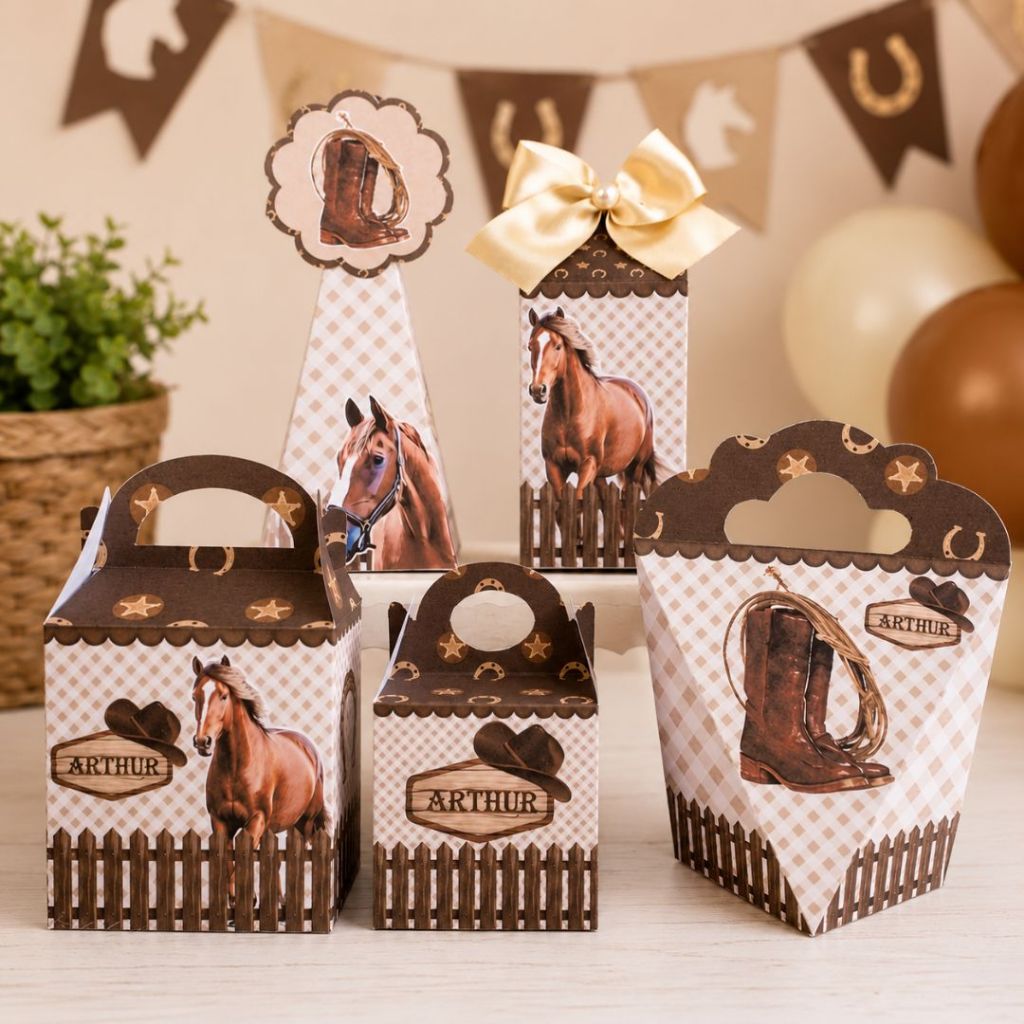 Kit Festa CAVALO CONTRY | Lembrancinhas Aniversário Festa Infantil | Caixas Personalizadas | PEGUE E MONTE