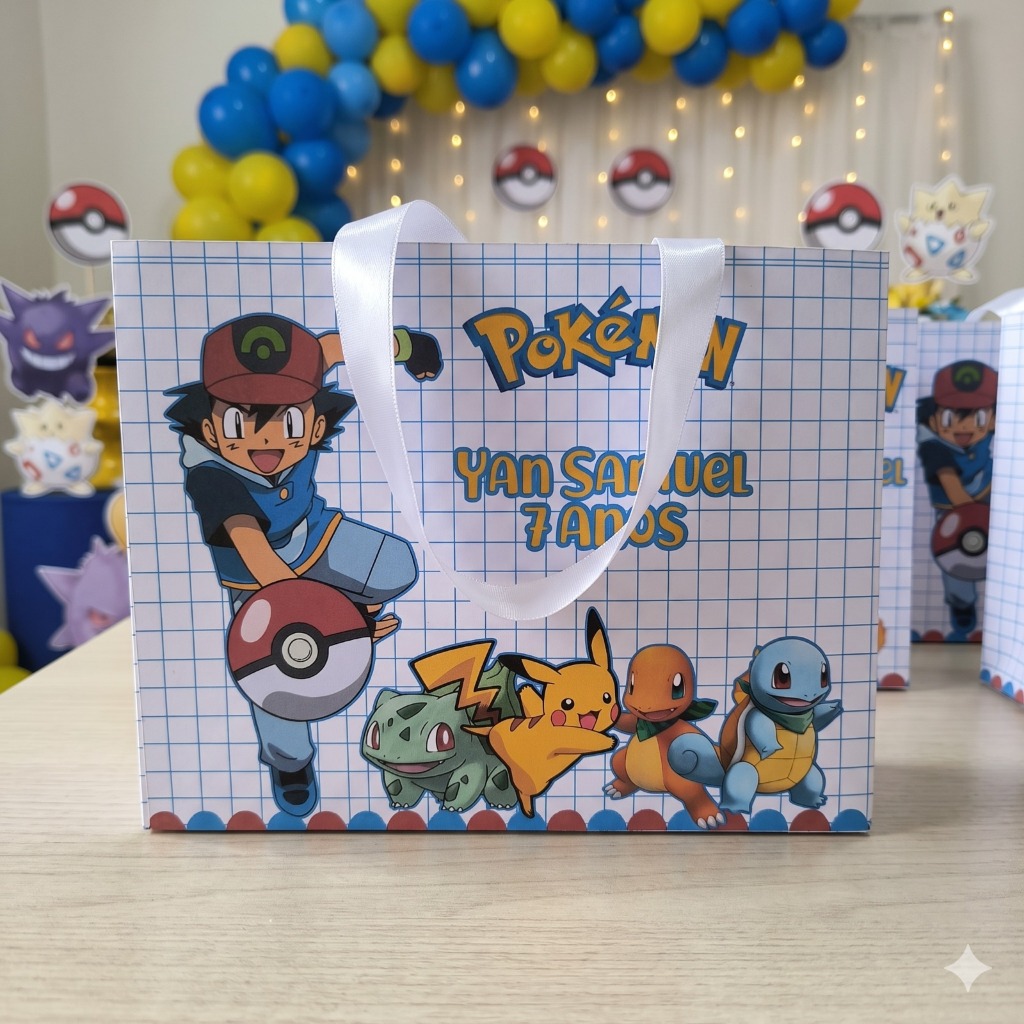 Sacolinha Personalizada Pokémon Pegue e Monte | Lembrancinha Festa Infantil Aniversário | Qualquer Nome e Idade