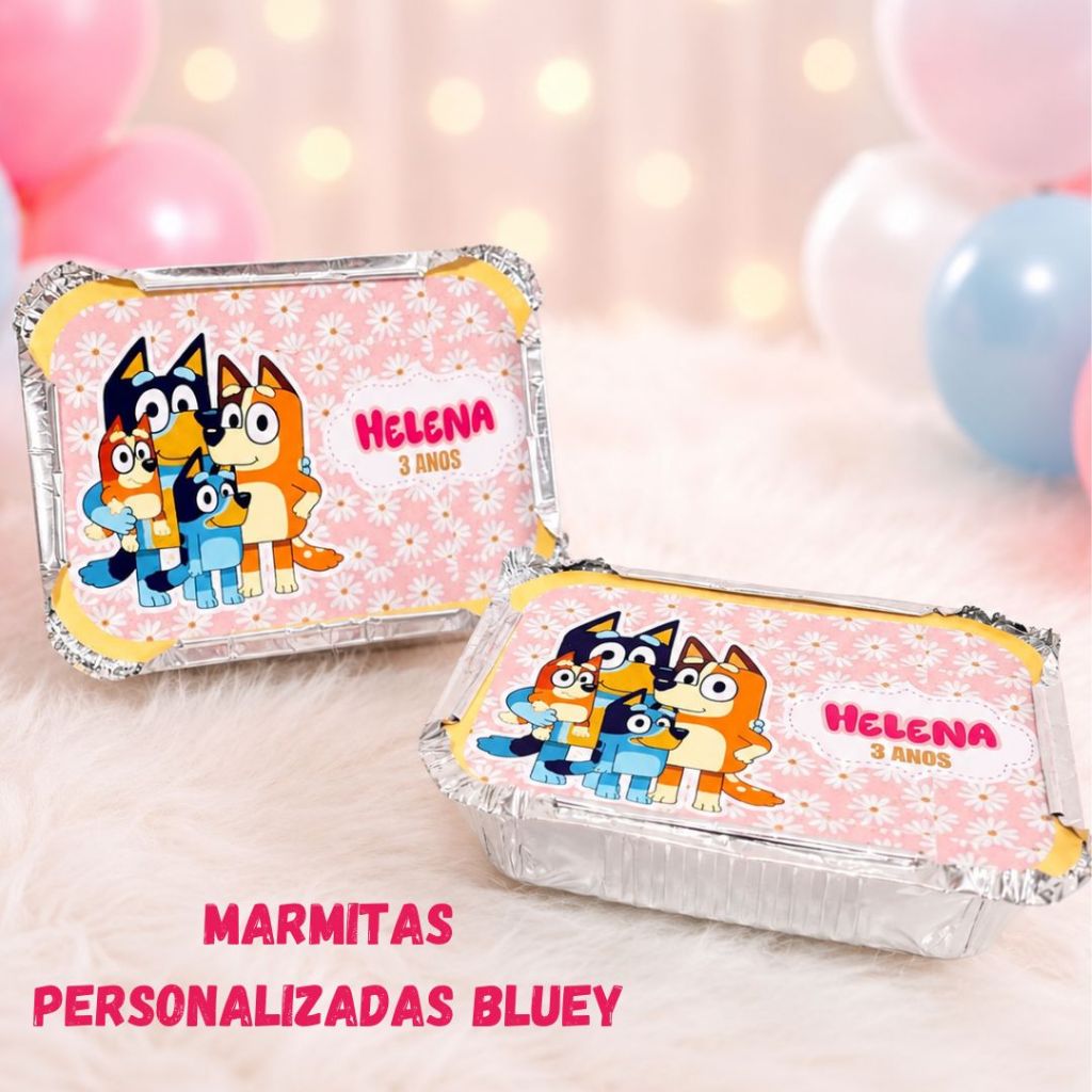 Marmitinha Personalizada Bluey Rosa Menina | Lembrancinha Festa Infantil | Marmita Personalizada Aniversário Bluey