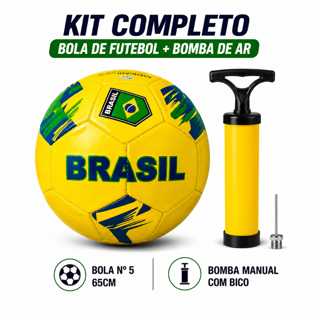 Kit Bola de futebol copa do mundo seleção brasileira brasil Campo N5 + bomba de encher verde amarela