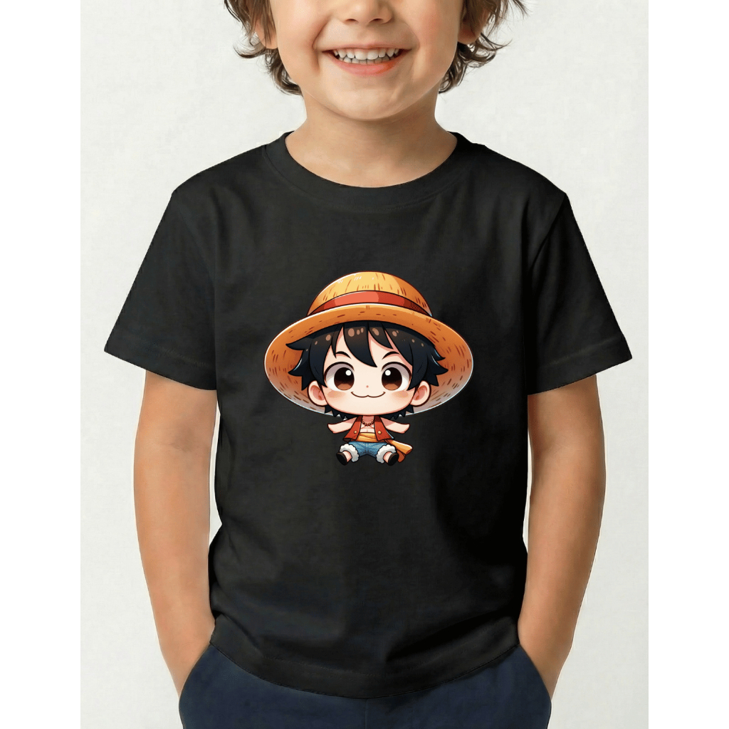 Camiseta Infantil Unissex Estampada Anime One Piece Personagem Luffy Estampa Divertida 100% Algodão
