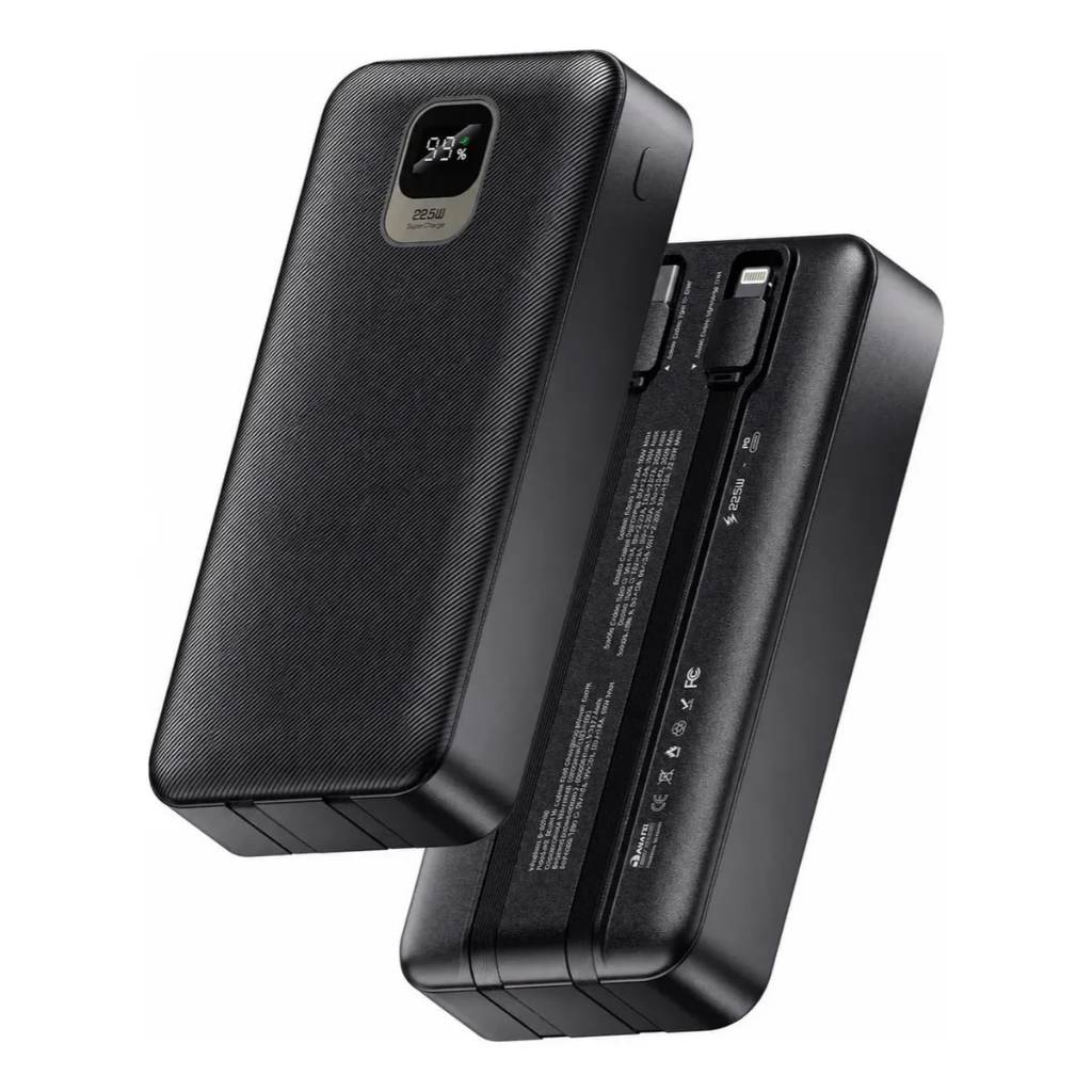 Power Bank Basike 20000mAh Com Cabos Integrados Carga Rápida c/ Display Para iPhone e Android
