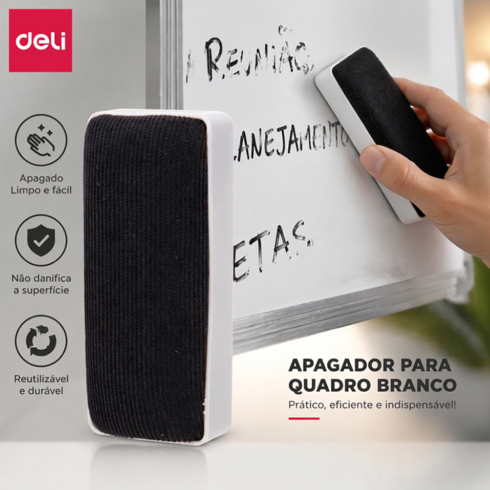 Apagador de Quadro Branco Magnético e Ergonômico - Kit 1/3/5 Unidades para Escolas e Escritórios