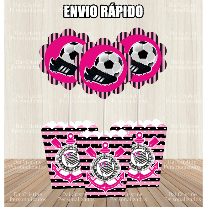 kit  Centro de Mesa Personalizado Caixa Cachepot Corinthias Rosa Cachepô Enfeite Arranjo