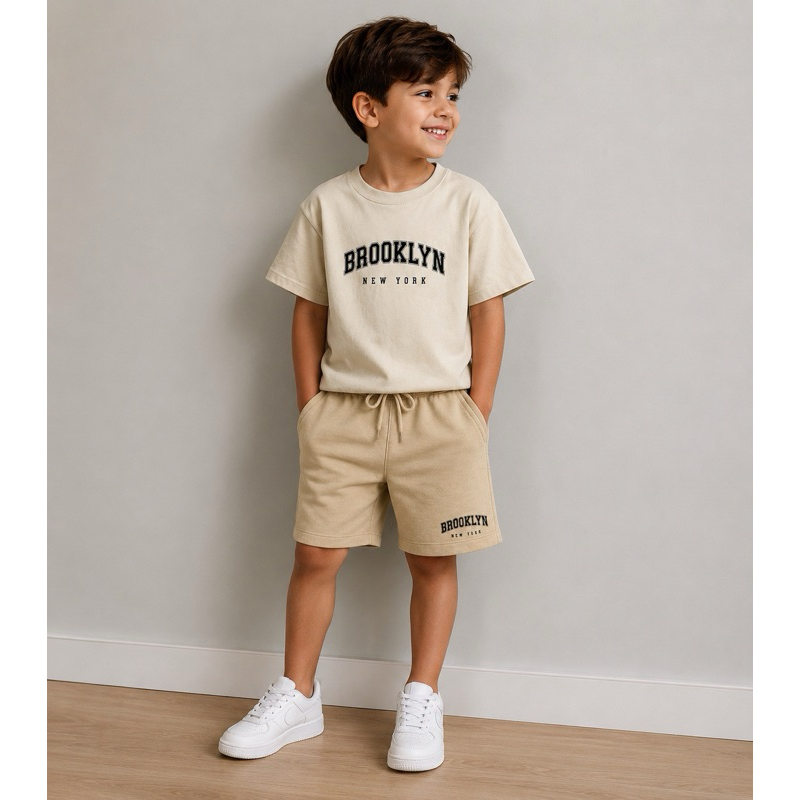 conjunto infantil, menino, Brooklyn, camiseta, bermuda moletinho, menino, confortável, verão, 2 ao 16