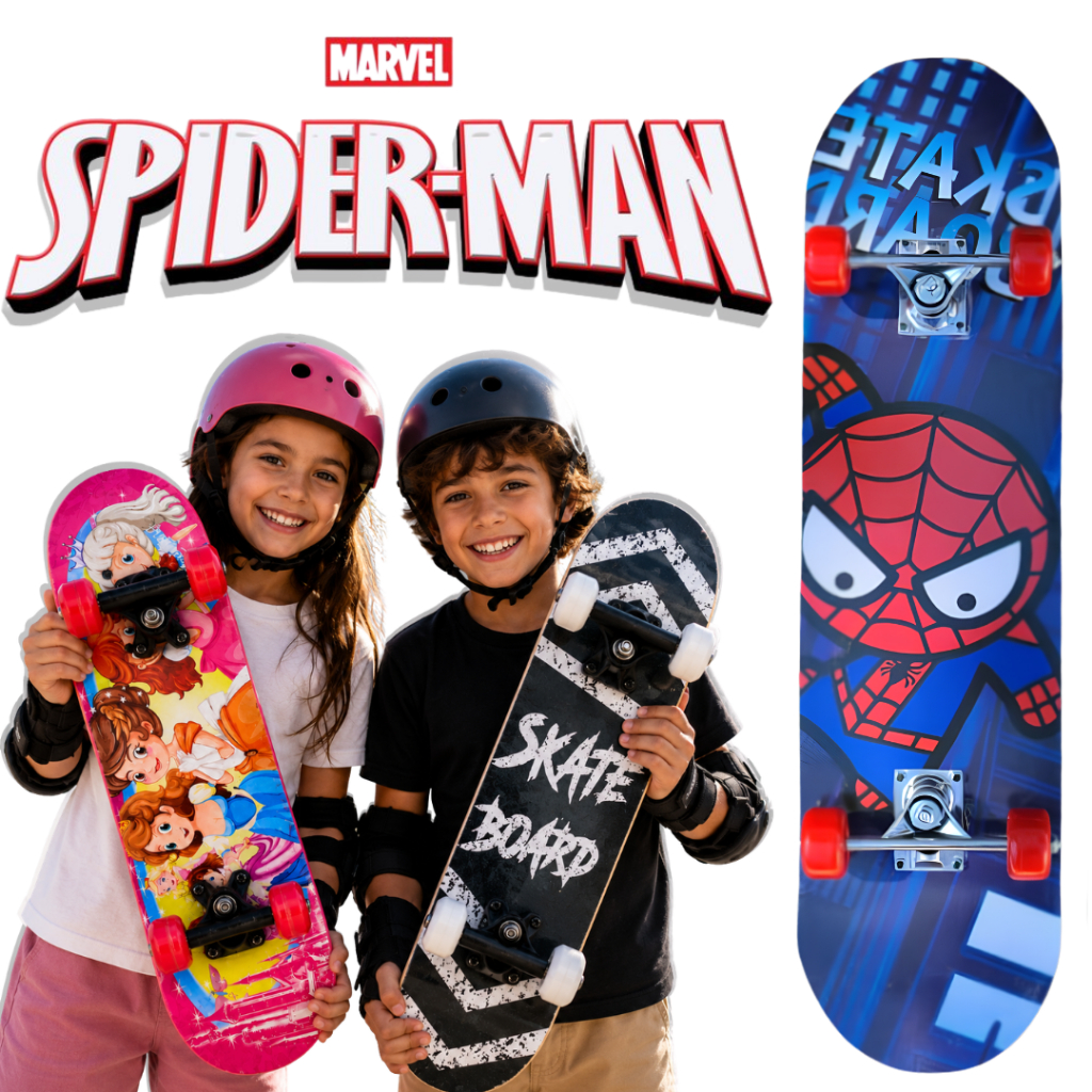 Skate SemiProfissional Montado Com Lixa Antiderrapante Adulto e Criança Promoção 77cm Presente de natal Aranha